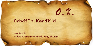 Orbán Karád névjegykártya